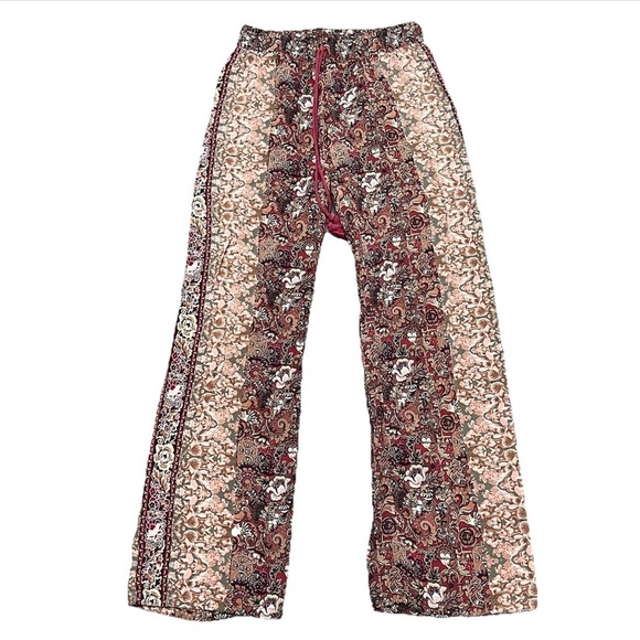 Boho Patchwork Print Wide Leg Pants Elastic Waist Lounge Festival Trousers XS - Picture 2 of 8